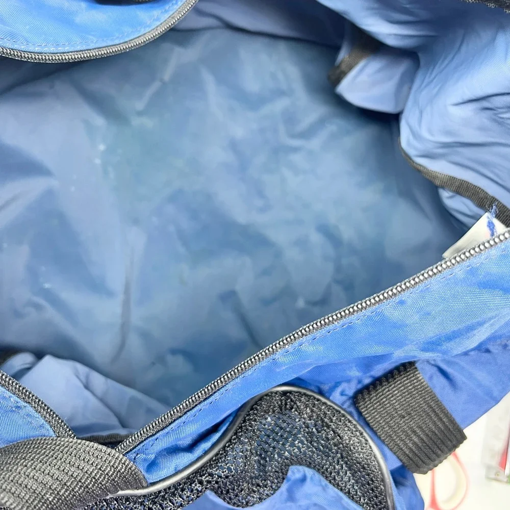 Vintage Nike Duffel Bag Blue Yellow Embroidered Swoosh 90s Gym Travel Bag Defect